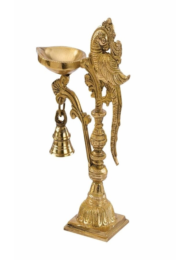 DEVDECOR Brass Peacock Decorative Diya with Traditional Bell Antique Deepak Design, Table Decor with Stand, Home Diwali Gift, Temple Pooja, Gold Colour (20X12.5X8cm) | 687 gram - Image 4